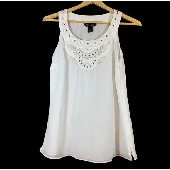 White House Black Market White Layered Embroidered Tank Blouse Size 2 - Picture 1 of 10